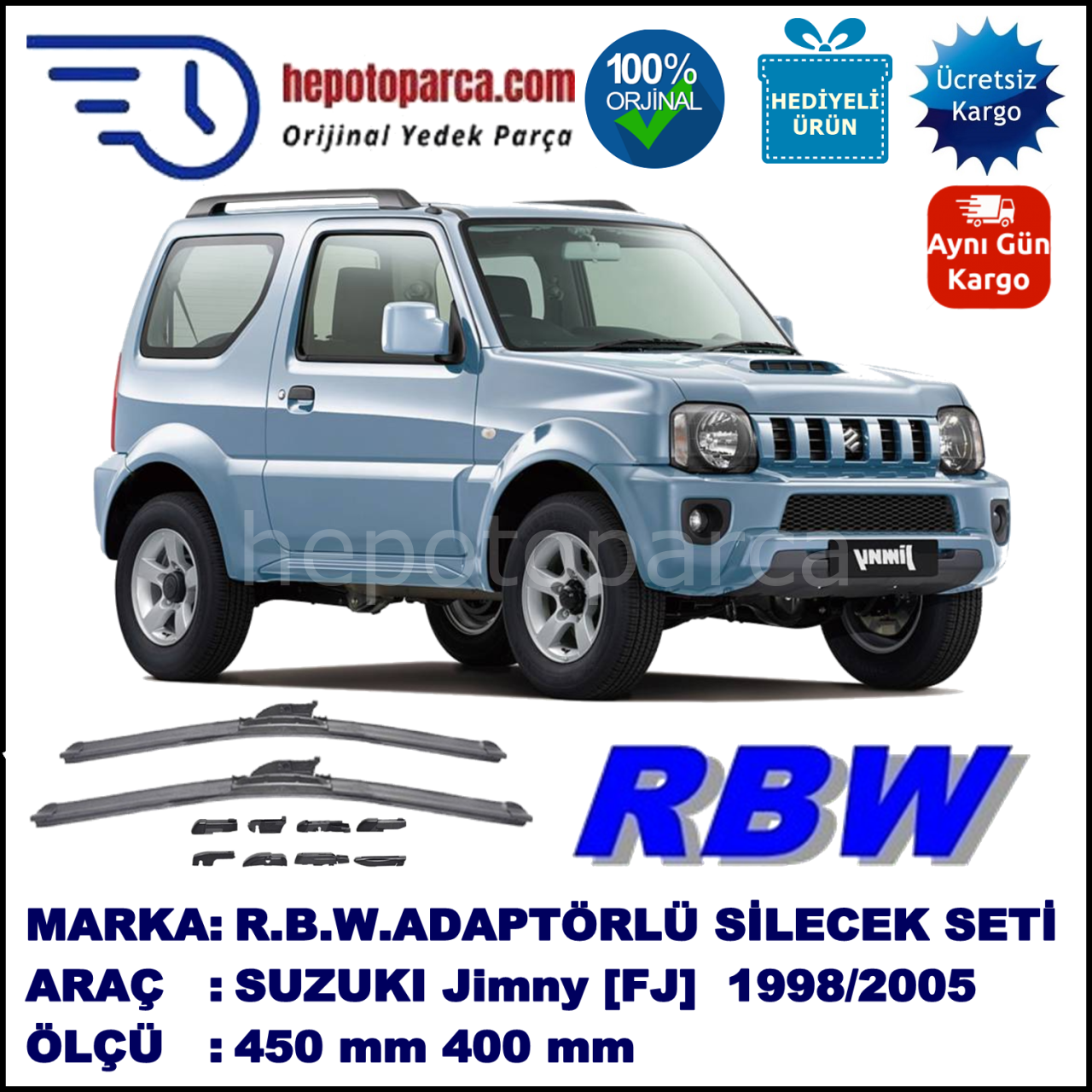 SUZUKI Jimny [FJ] 10.1998-..., 450 / 400 mm.  RBW  ADAPTÖRLÜ MUZ SİLECEK SETİ