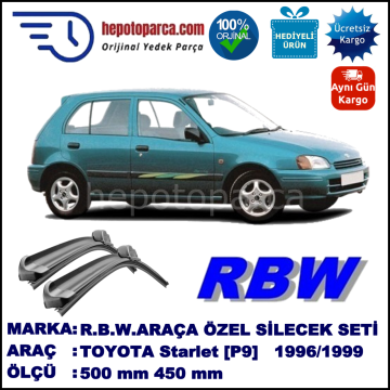 TOYOTA Starlet [P9] 01.96-07.99 500 / 450 mm. RBW Muz Silecek Seti  2'li Takım. U Kanca Uyumludur.