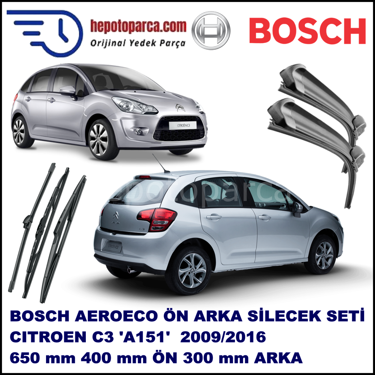 CITROEN C3 [A51] 09,2009-,,, Bosch Aeroeco Ön ve Arka Silecek Takımı