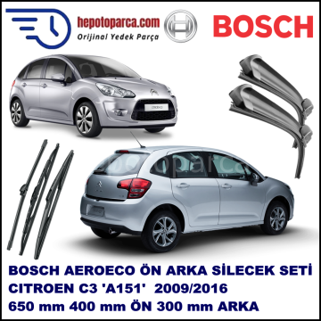 CITROEN C3 [A51] 09,2009-,,, Bosch Aeroeco Ön ve Arka Silecek Takımı