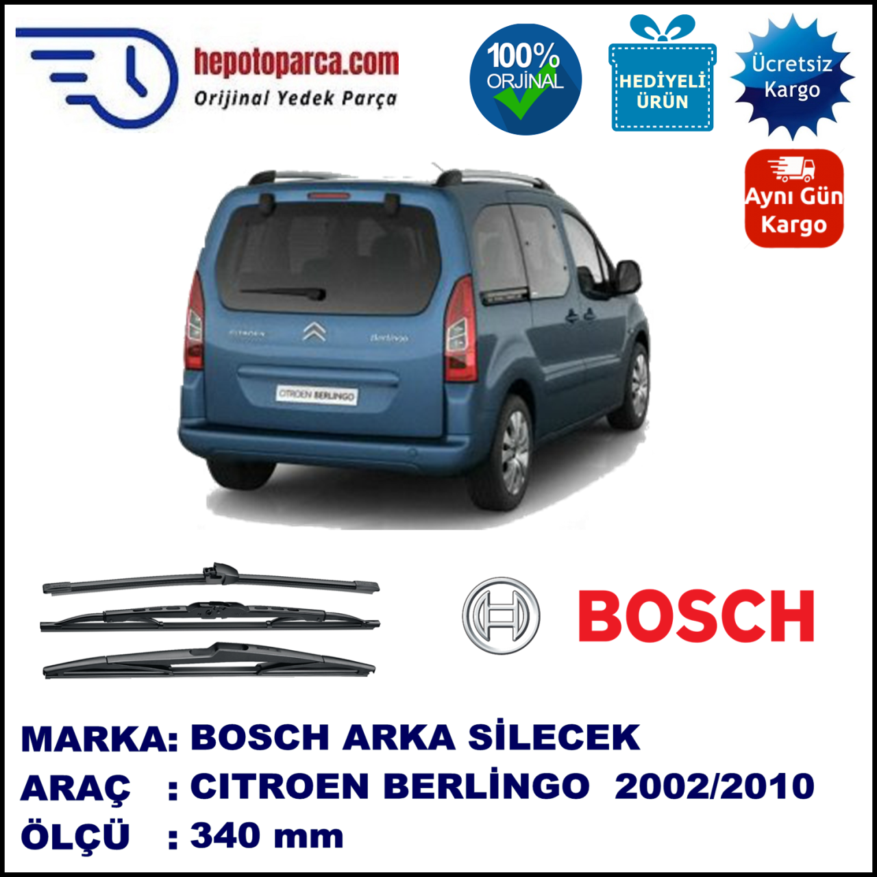 CITROEN Berlingo [M59] 340 mm 11.2002-03.2010 BOSCH Arka Silecek