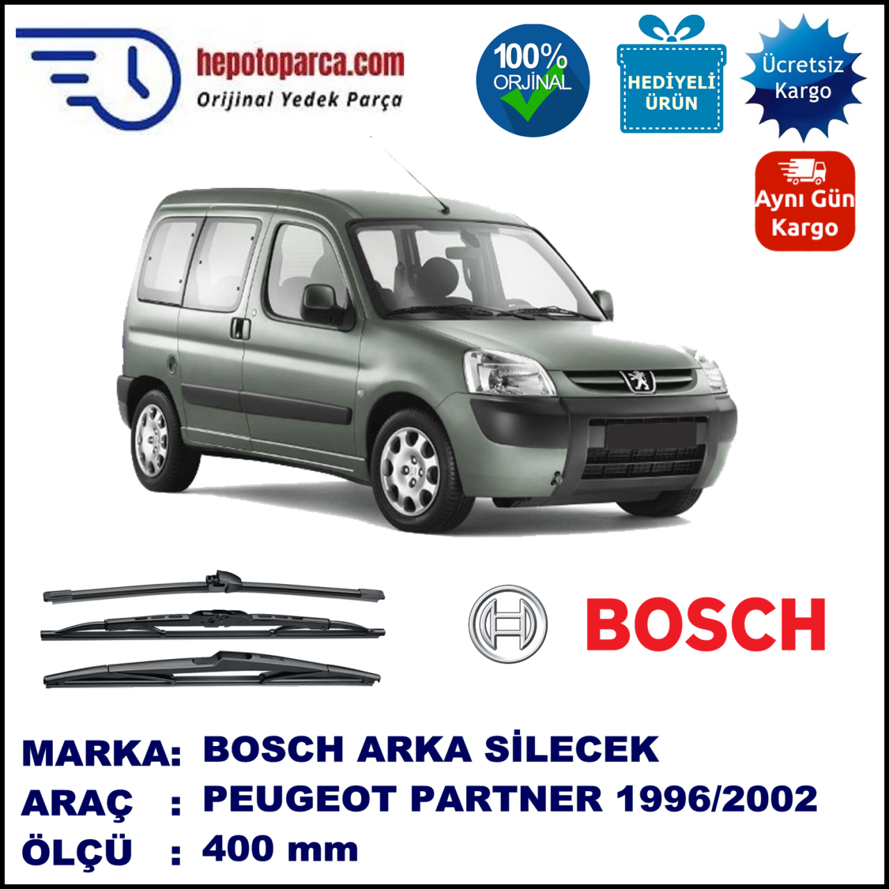 PEUGEOT Partner [M4] 340 mm 07.1996-08.2002 BOSCH Arka Silecek