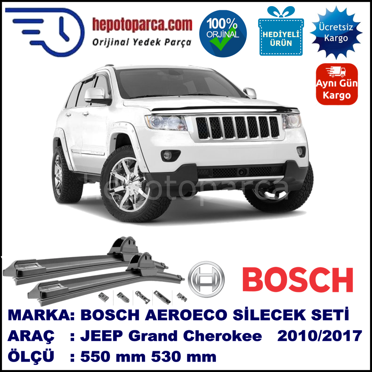 JEEP Grand Cherokee [WK2] 10.2010-..., 550 / 530 mm. BOSCH AEROECO Aparatlı Muz Silecek