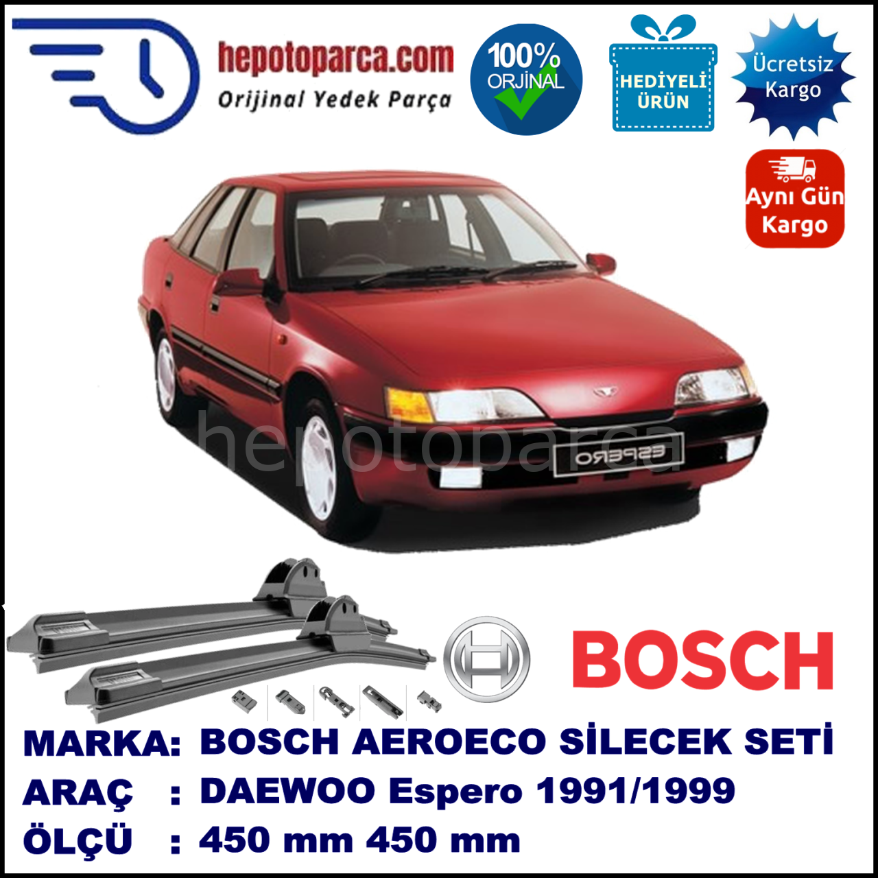 DAEWOO Espero [KLEJ] 09.1991-10.1999, 450 / 450 mm. BOSCH AEROECO Aparatlı Muz Silecek