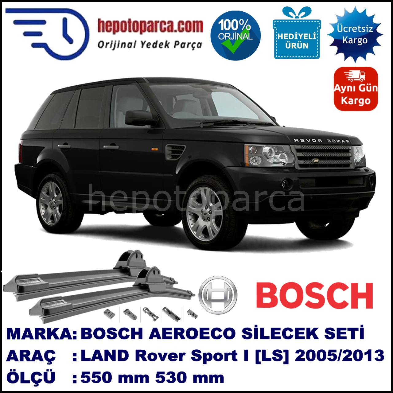 LAND ROVER  Range Rover Sport I [LS] 03.2005-08.2013, 550 / 530 mm. BOSCH AEROECO Aparatlı Muz Silecek