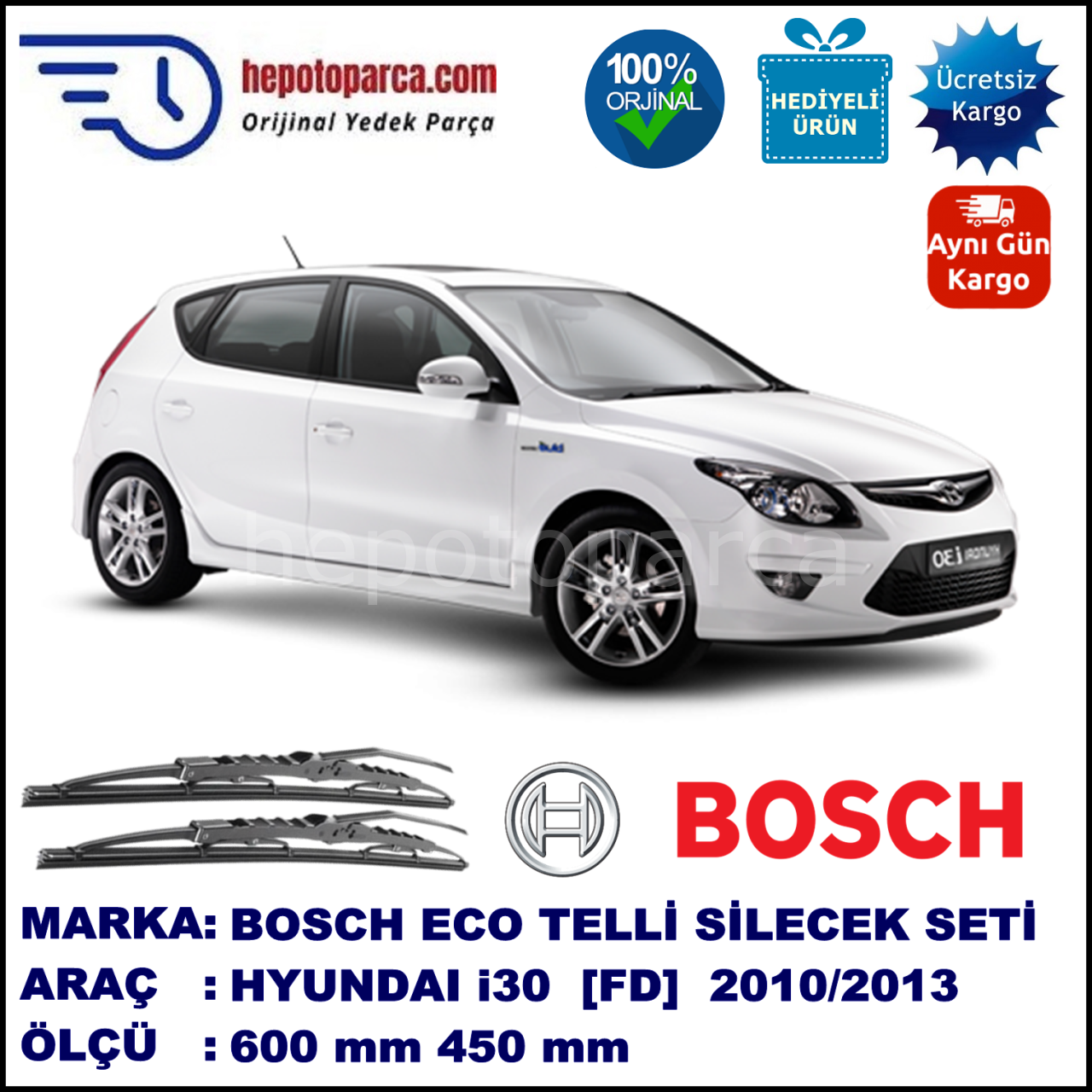 HYUNDAI i30 [FD] 04.10-01.13 600 / 450 mm. BOSCH ECO Telli Silecek 2'li Takım