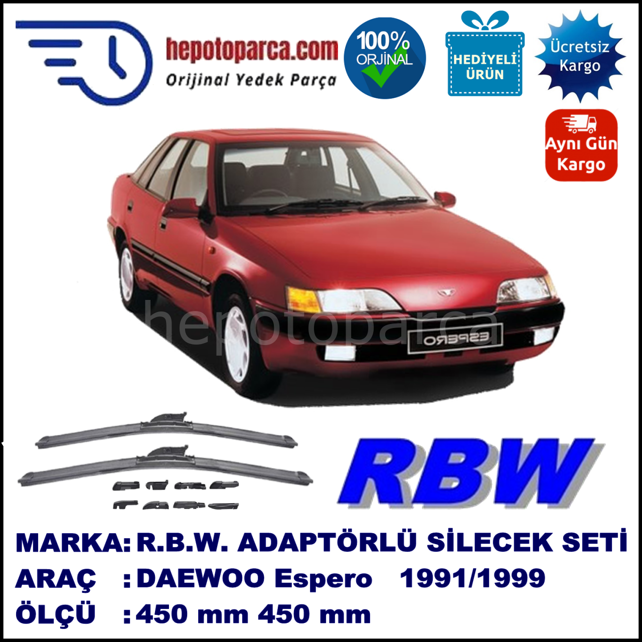 DAEWOO Espero [KLEJ] 09.1991-10.1999, 450 / 450 mm.  RBW  ADAPTÖRLÜ MUZ SİLECEK SETİ