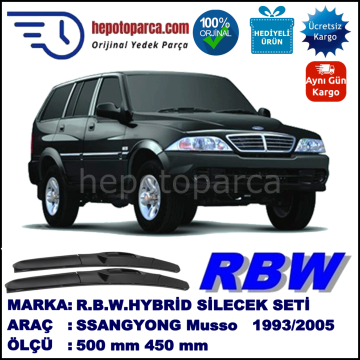 SSANGYONG Musso [MJ] 07.93-12.05 500 / 450 mm. RBW Hybrid Silecek Seti. U Kanca Uyumlu Hibrit