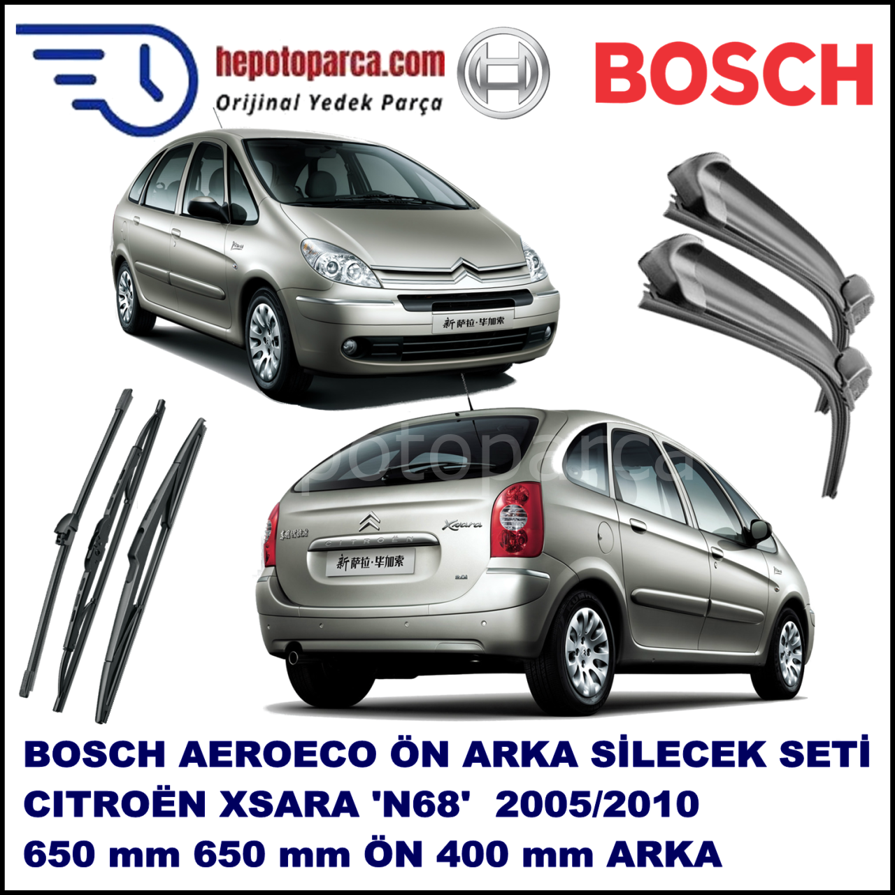 CITROEN Xsara Picasso [N68] 10,2005-04,2010 Bosch Aeroeco Ön ve Arka Silecek Takımı