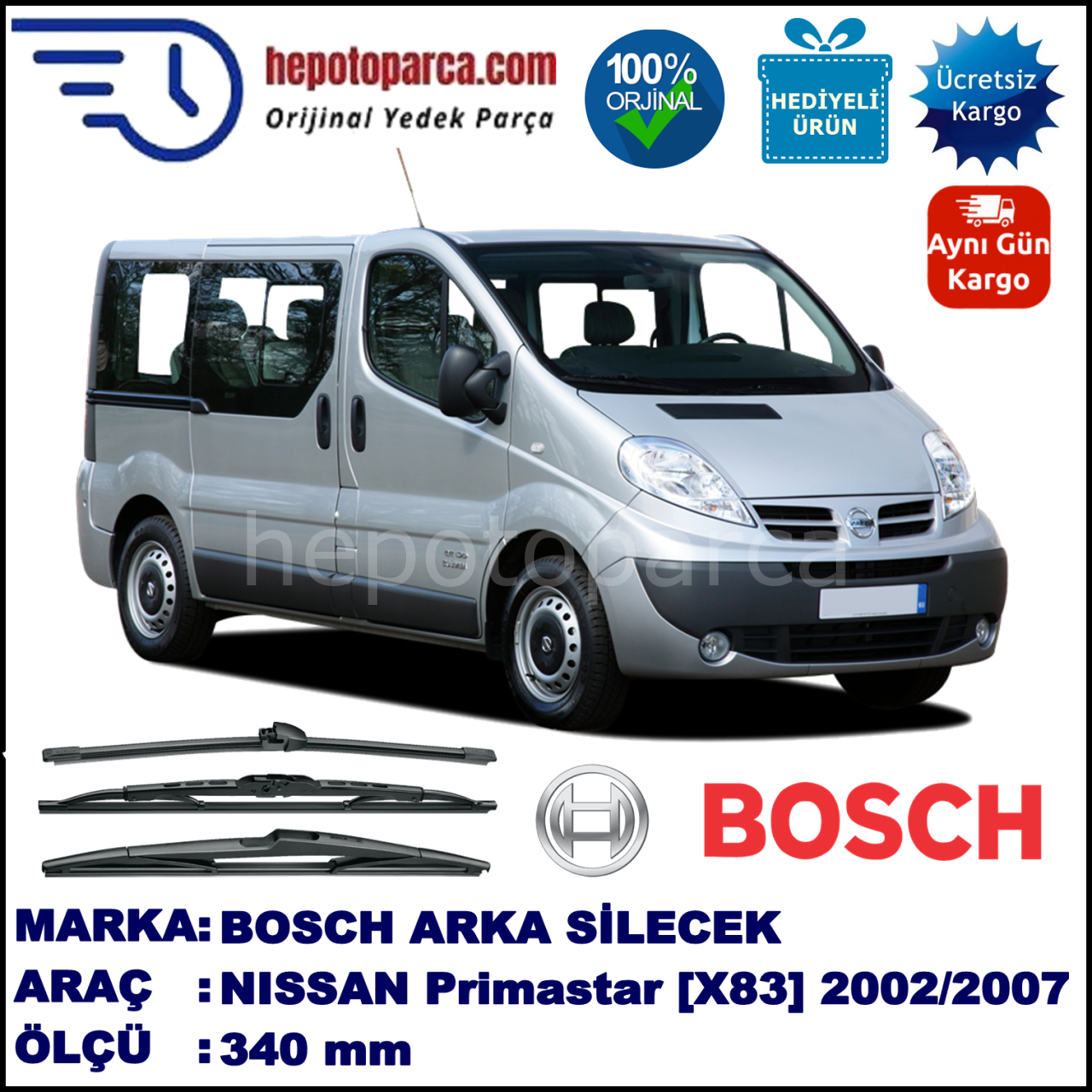 NISSAN Primastar [X83] 340 mm 07.2002-... BOSCH Arka Silecek