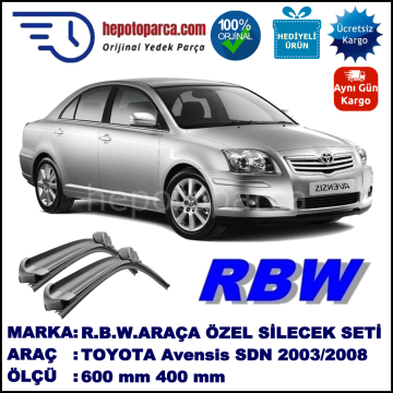 TOYOTA Avensis [T25] 01.03-11.08 600 / 400 mm. RBW Muz Silecek Seti  2'li Takım. U Kanca Uyumludur.
