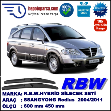 SSANGYONG Rodius  08.04-... 600 / 450 mm. RBW Hybrid Silecek Seti. U Kanca Uyumlu Hibrit