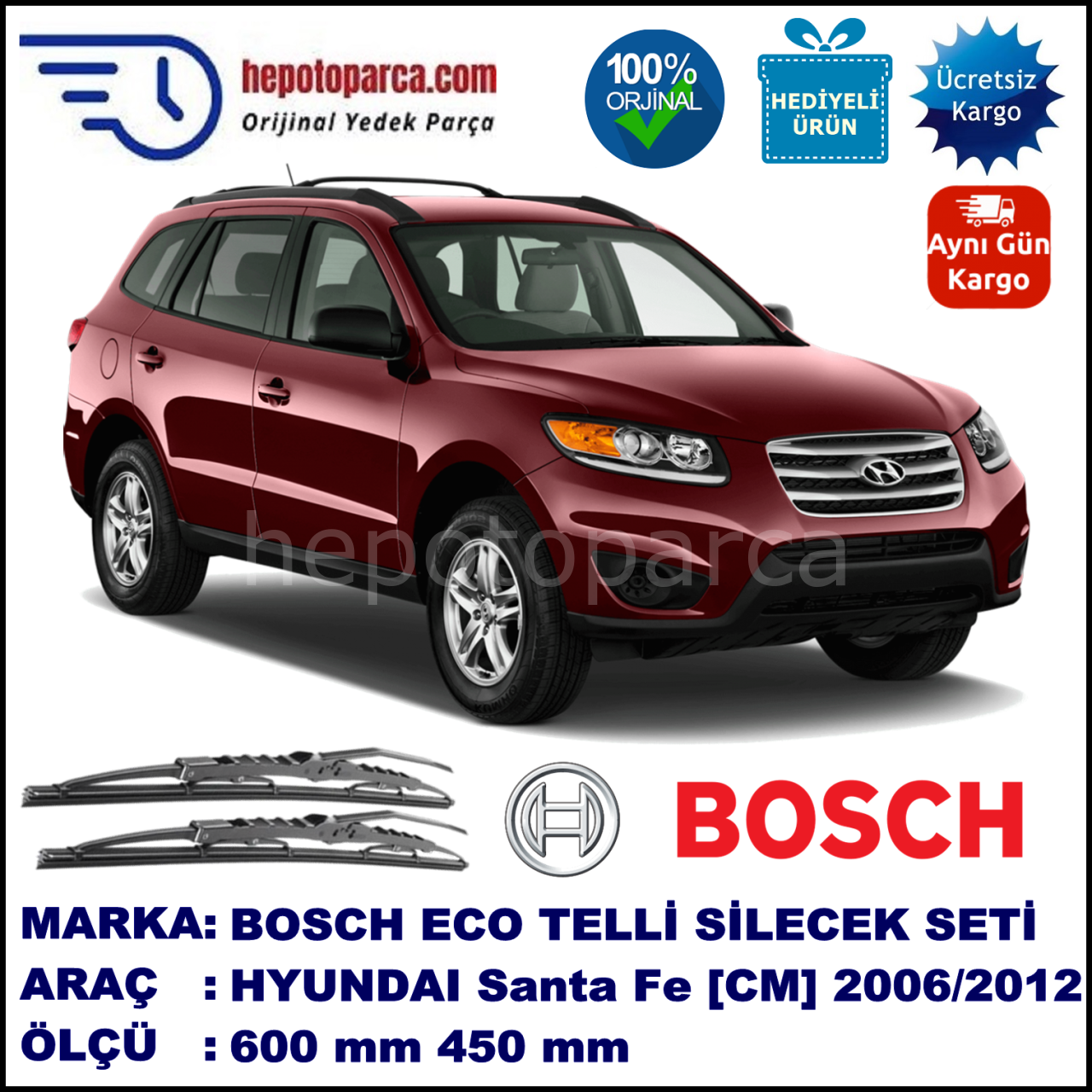HYUNDAI Santa Fe [CM] 03.06-12.12 600 / 450 mm. BOSCH ECO Telli Silecek 2'li Takım