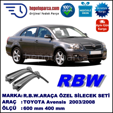 TOYOTA Avensis Liftback [T25] 01.03-11.08 600 / 400 mm. RBW Muz Silecek Seti  2'li Takım. U Kanca Uyumludur.
