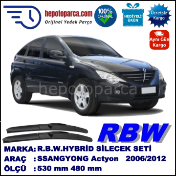 SSANGYONG Actyon  11.06-... 530 / 480 mm. RBW Hybrid Silecek Seti. U Kanca Uyumlu Hibrit