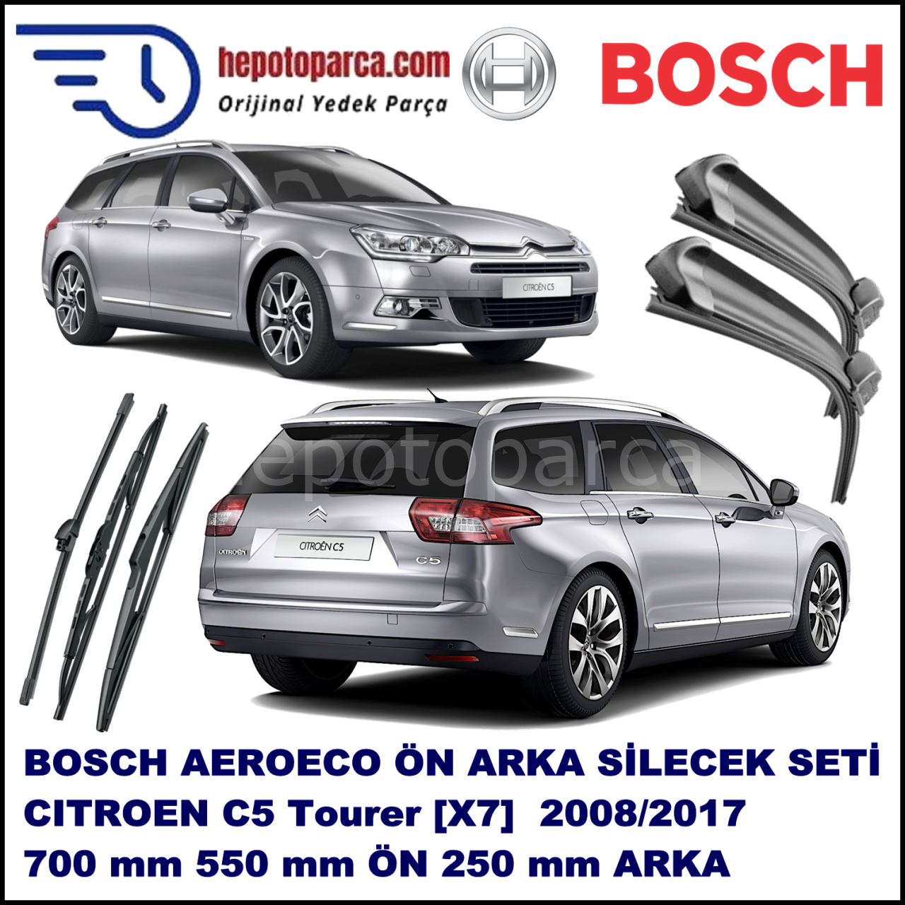 CITROEN C5 Tourer [X7] 04,2008-,,, Bosch Aeroeco Ön ve Arka Silecek Takımı