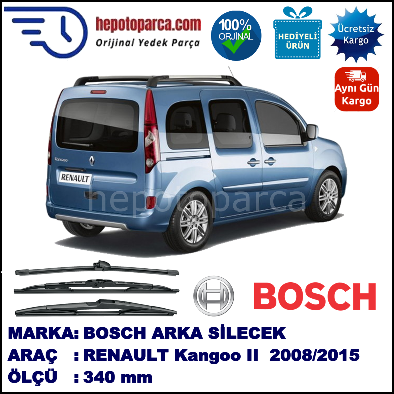 RENAULT Kangoo II [FW./KW.] 340 mm 01.2008-... BOSCH Arka Silecek