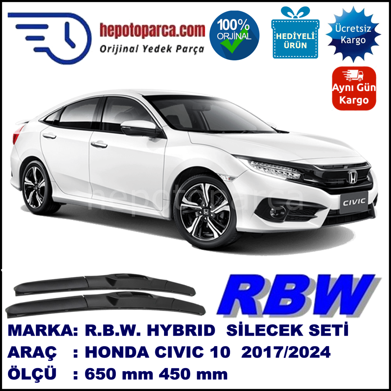 HONDA CIVIC 10 SEDAN/HB HYBRID SİLECEK TAKIMI RBW ARACA ÖZEL (2017→)