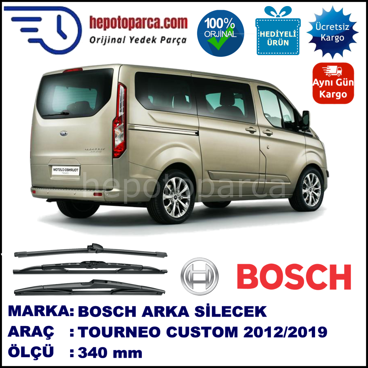 FORD Transit Tourneo Custom [13] 340 mm 09.2012-... BOSCH Arka Silecek