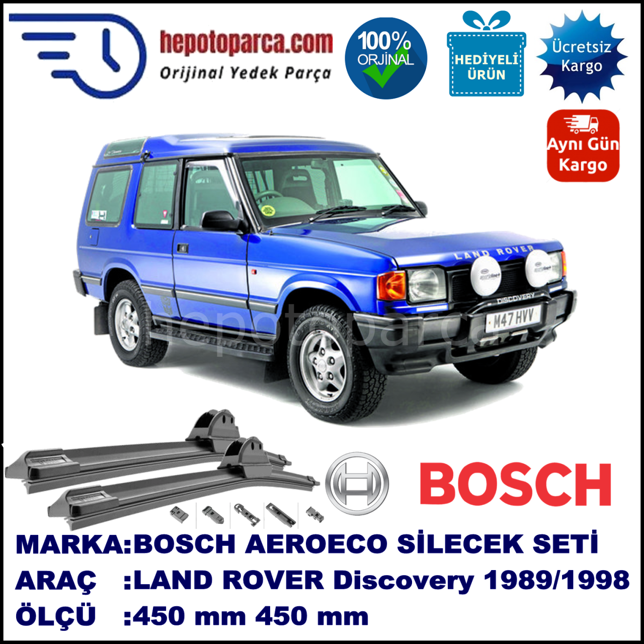 LAND ROVER  Discovery I  09.1989-12.1998, 450 / 450 mm. BOSCH AEROECO Aparatlı Muz Silecek