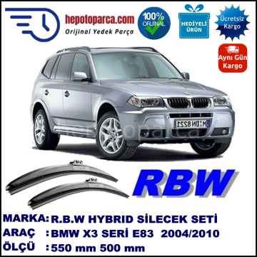 BMW X3 [E 83] 01.04-08.10 550 / 500 mm. RBW Hybrid Silecek Seti. U Kanca Uyumlu Hibrit