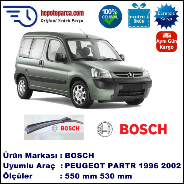 PEUGEOT Partner [M4] 07.1996-08.2002, 550 / 530 mm. BOSCH AEROECO Aparatlı Muz Silecek