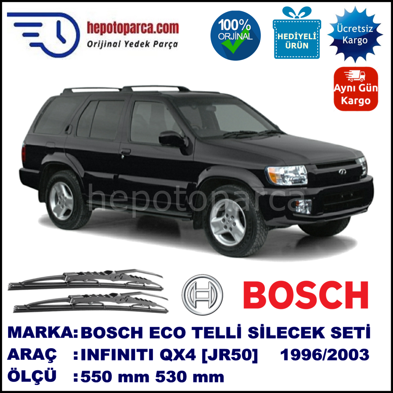INFINITI QX4 [JR50] 09.96-08.03 550 / 530 mm. BOSCH ECO Telli Silecek 2'li Takım