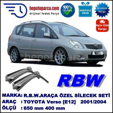 TOYOTA Corolla Verso [E12] 09.01-01.04 650 / 400 mm. RBW Muz Silecek Seti  2'li Takım. U Kanca Uyumludur.