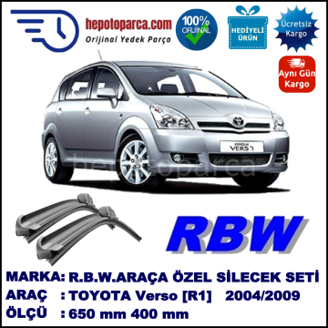 TOYOTA Corolla Verso [R1] 02.04-02.09 650 / 400 mm. RBW Muz Silecek Seti  2'li Takım. U Kanca Uyumludur.