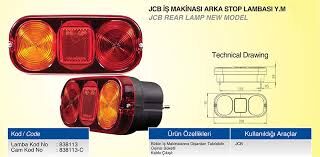 838113 JCB İŞ MAKİNASI STOP LAMBASI YM  ÇERAY KABLOLU