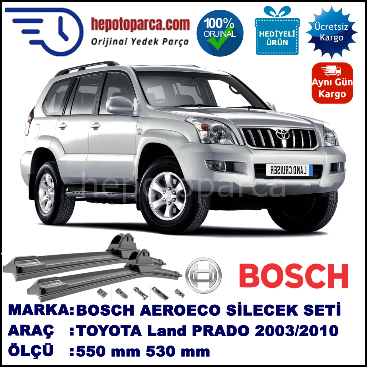 TOYOTA Land Cruiser Prado [J12] 01.2003-..., 550 / 530 mm. BOSCH AEROECO Aparatlı Muz Silecek