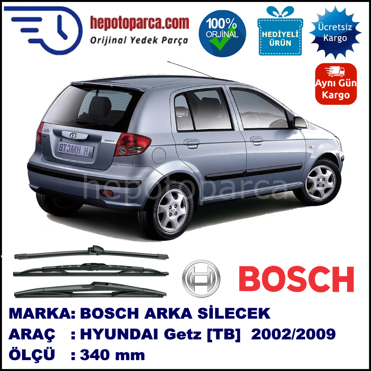 HYUNDAI Getz [TB] 340 mm 09.2002-06.2009 BOSCH Arka Silecek