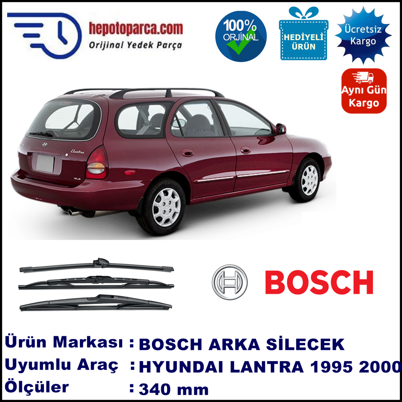 HYUNDAI Lantra Kombi [J2] 340 mm 05.1995-09.2000 BOSCH Arka Silecek