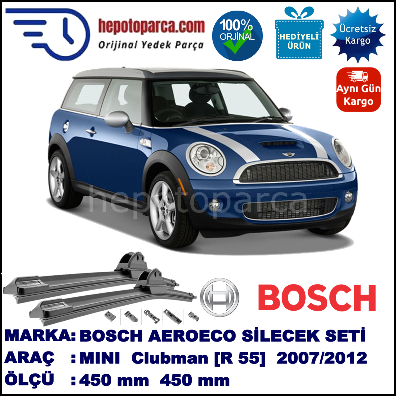 MINI (BMW) Mini Clubman [R 55] 11.2007-04.12, 450 / 450 mm. BOSCH AEROECO Aparatlı Muz Silecek