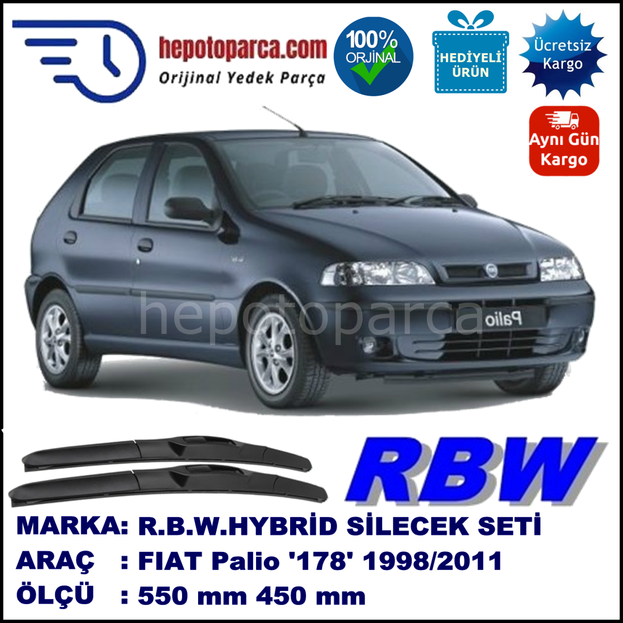 FIAT PALIO HYBRID SİLECEK TAKIMI RBW ARACA ÖZEL (1998-2011)