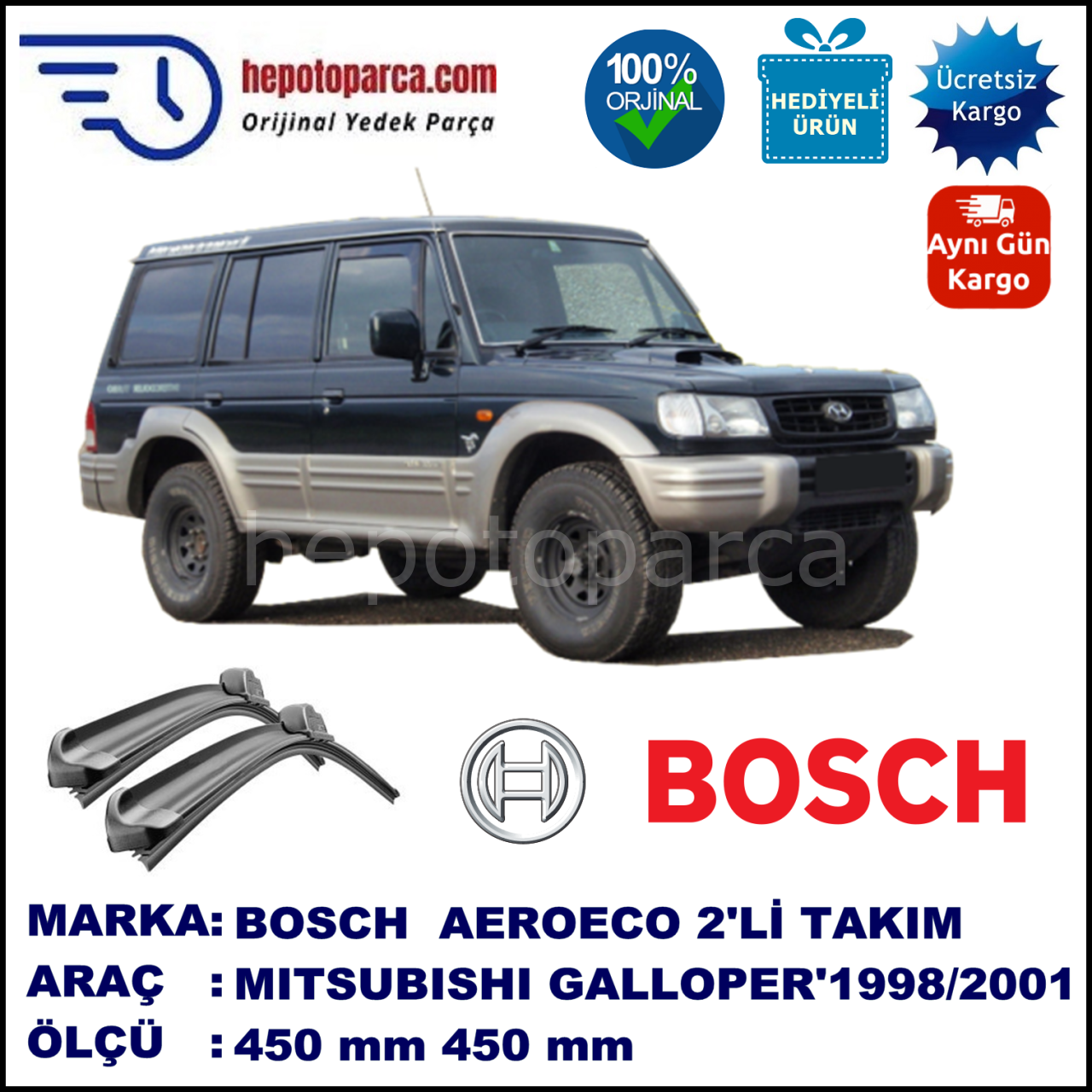 MITSUBISHI Galloper  05.1998-12.2001, 450 / 450 mm. BOSCH AEROECO Aparatlı Muz Silecek