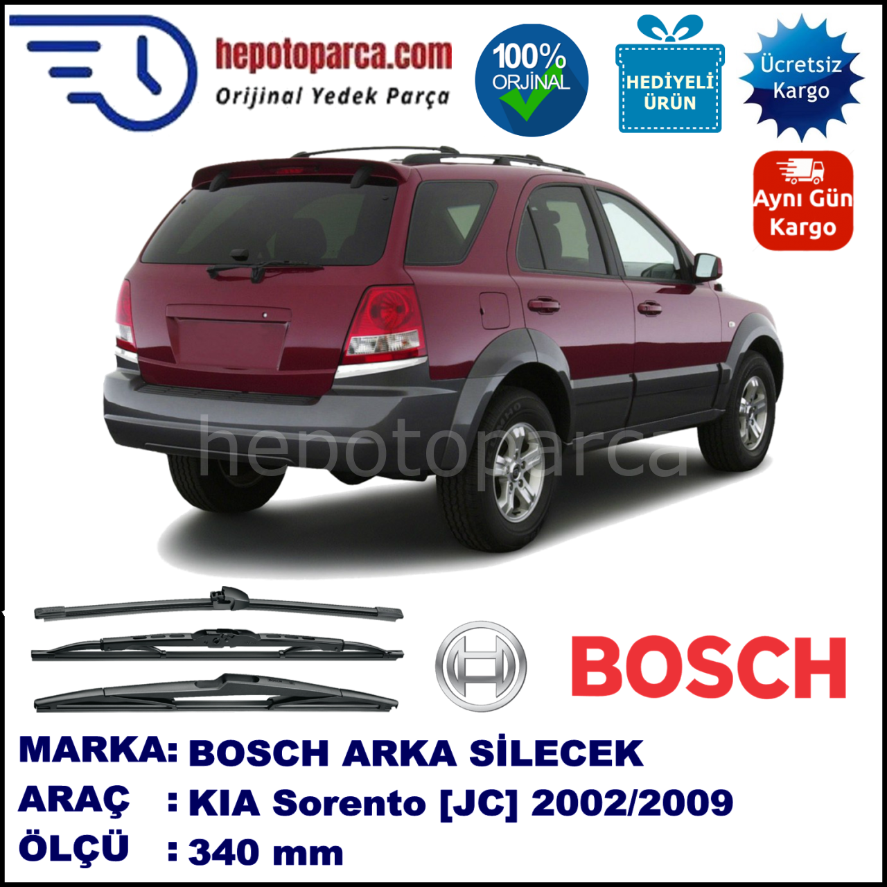 KIA Sorento [JC] 340 mm 07.2002-08.2009 BOSCH Arka Silecek