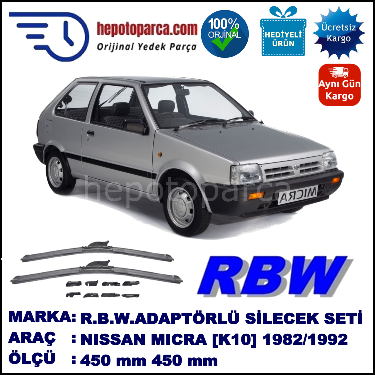 NISSAN Micra [K10] 12.1982-07.1992, 450 / 450 mm.  RBW  ADAPTÖRLÜ MUZ SİLECEK SETİ