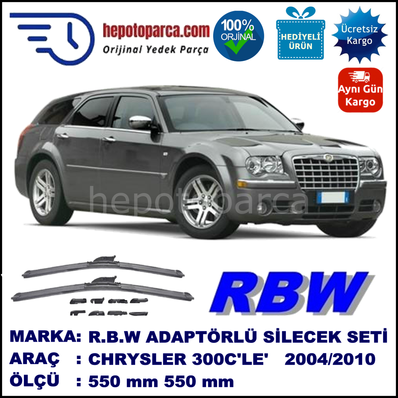 CHRYSLER 300C [LX] 09.2004-08.2009, 550 / 550 mm.  RBW  ADAPTÖRLÜ MUZ SİLECEK SETİ