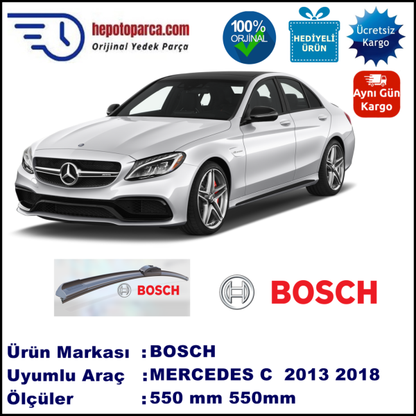 MERCEDES-BENZ Serie C [205] 10.2013-..., 550 / 550 mm. BOSCH AEROECO Aparatlı Muz Silecek