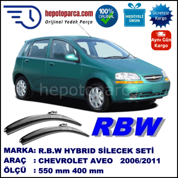 CHEVROLET Aveo Hatchback [KL1S, T250; KL1S, T255] 02.06-12.11 550 / 400 mm. RBW Hybrid Silecek Seti. U Kanca Uyumlu Hibrit