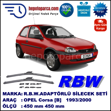 OPEL Corsa [B] 03.1993-09.2000, 450 / 450 mm.  RBW  ADAPTÖRLÜ MUZ SİLECEK SETİ