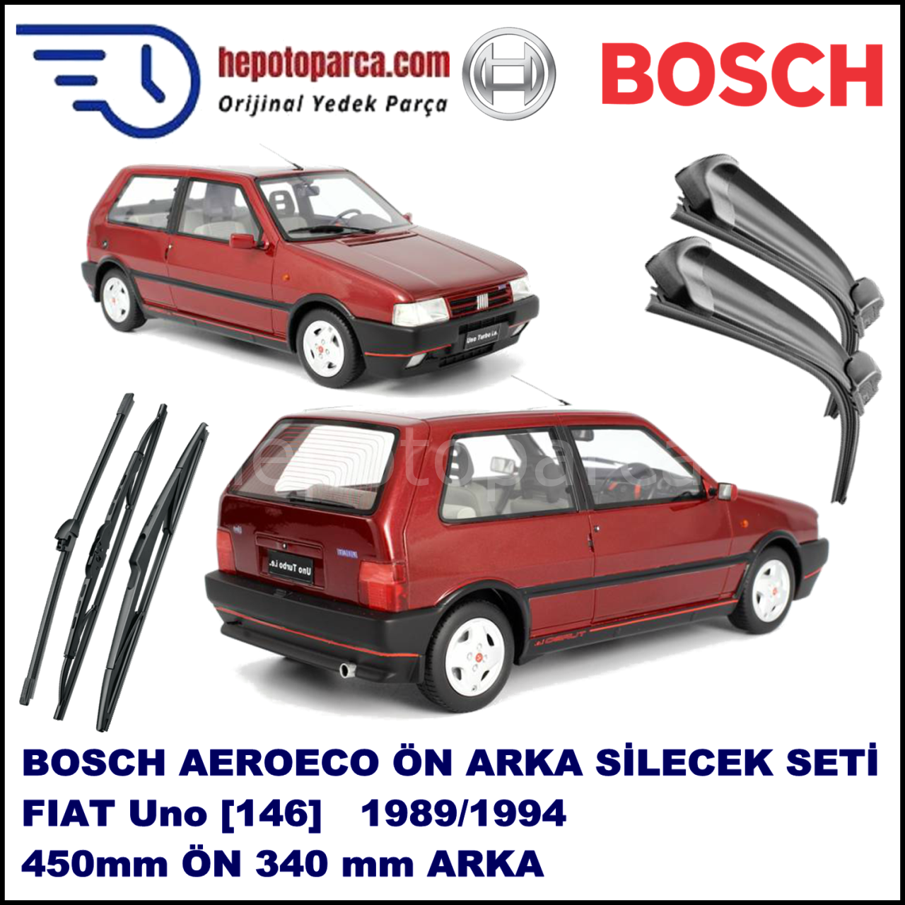 FIAT Uno [146,,] 09,1989-03,1994 Bosch Aeroeco Ön ve Arka Silecek Takımı