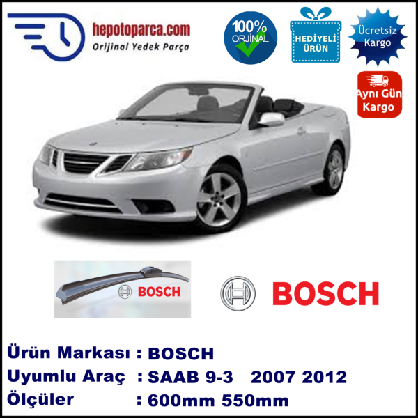 SAAB 9-3 Cabriolet [9440] 08.2003-08.2007, 550 / 550 mm. BOSCH AEROECO Aparatlı Muz Silecek