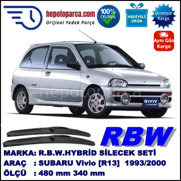 SUBARU Vivio [R13] 08.93-04.00 480 / 340 mm. RBW Hybrid Silecek Seti. U Kanca Uyumlu Hibrit