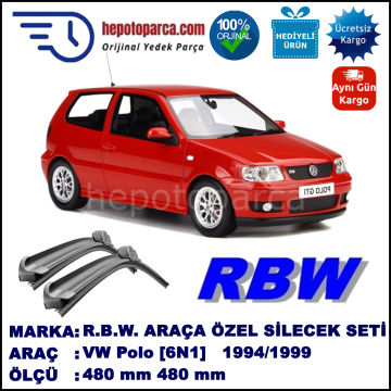 VW Polo [6N1] 10.94-12.99 480 / 480 mm. RBW Muz Silecek Seti  2'li Takım. U Kanca Uyumludur.
