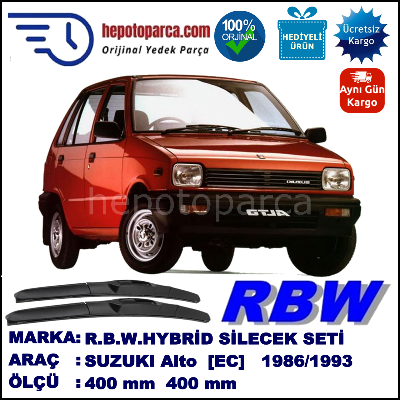 SUZUKI Alto [EC] 01.86-11.93 400 / 400 mm. RBW Hybrid Silecek Seti. U Kanca Uyumlu Hibrit