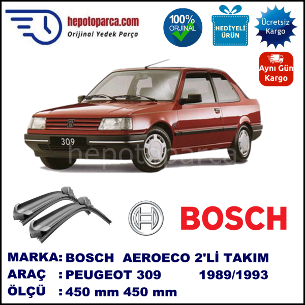 PEUGEOT 309  10.1989-12.1993, 450 / 450 mm. BOSCH AEROECO Aparatlı Muz Silecek