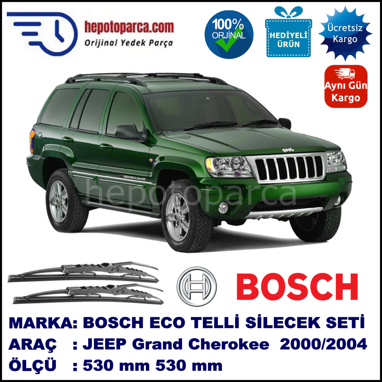 JEEP Grand Cherokee [WG] 09.00-12.04 530 / 530 mm. BOSCH ECO Telli Silecek 2'li Takım