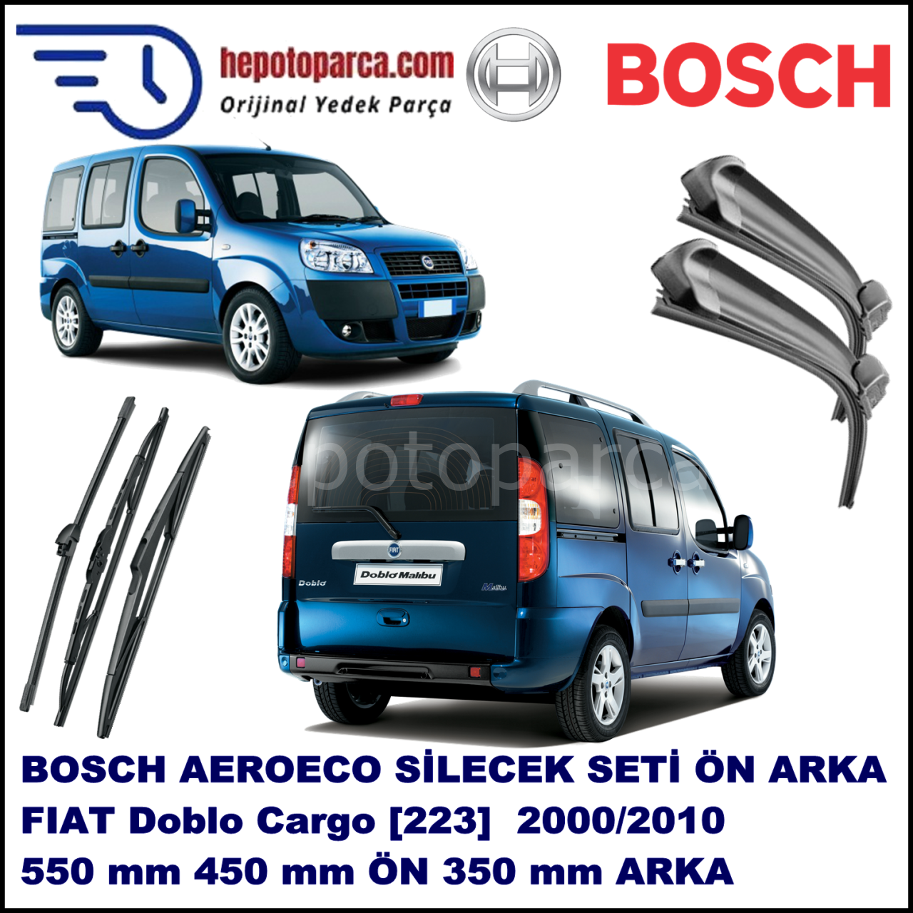 FIAT Doblo [223,,] 07,2000-12,2010 Bosch Aeroeco Ön ve Arka Silecek Takımı
